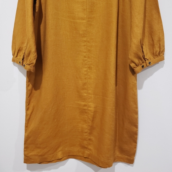 Garnet Hill Market Linen Dress Size M Mustard Gold Shift Popover Coastal Casual - Picture 9 of 16